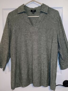 Jones New York 3/4 Sleeve Linen Pullover Blouse Top Shirt